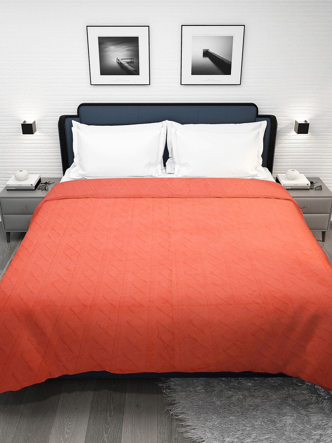 Peach fur geometric mild winter double bed blanket