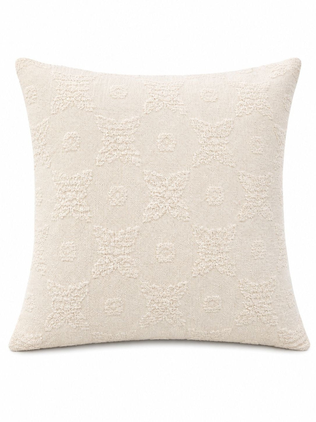 Textured square cushion with cover, cream