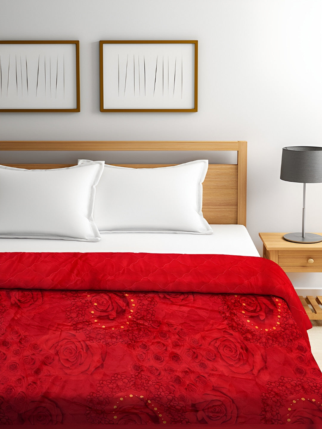 Red & black floral microfiber mild winter double bed quilt
