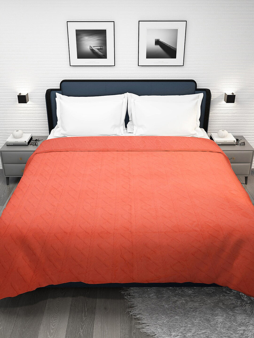 Peach geometric mild winter double bed blanket