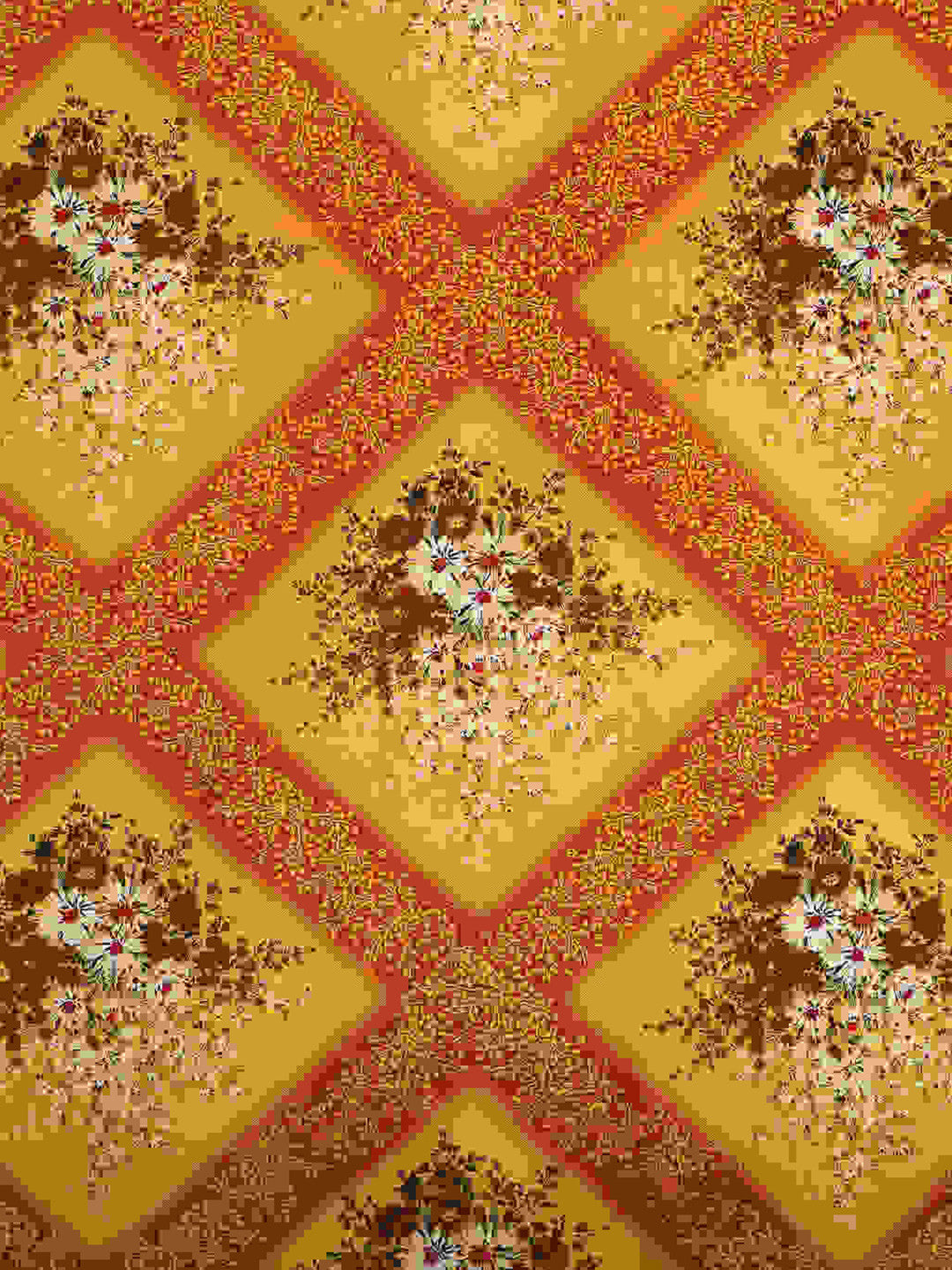 Yellow floral cotton queen bedsheet, yellow & red