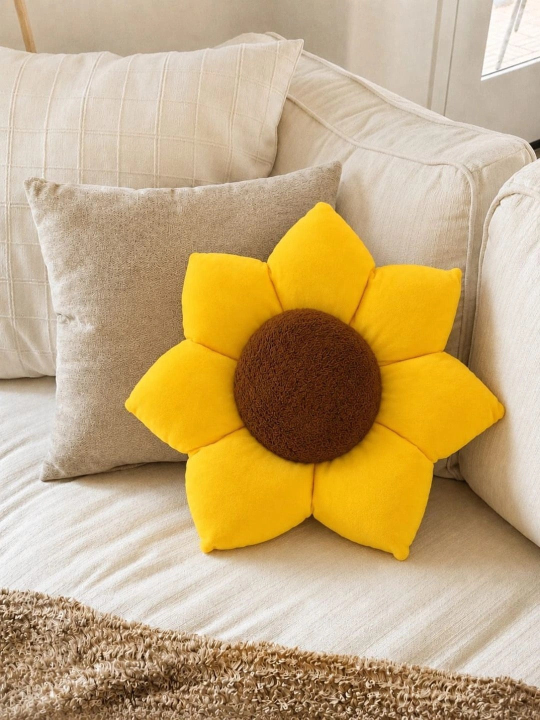 Yellow cotton round cushions, set of 2