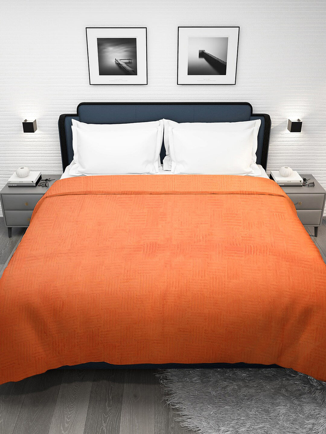Orange geometric mild winter double bed blanket