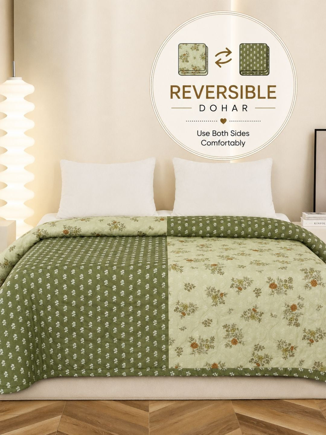 Green floral AC room dohar