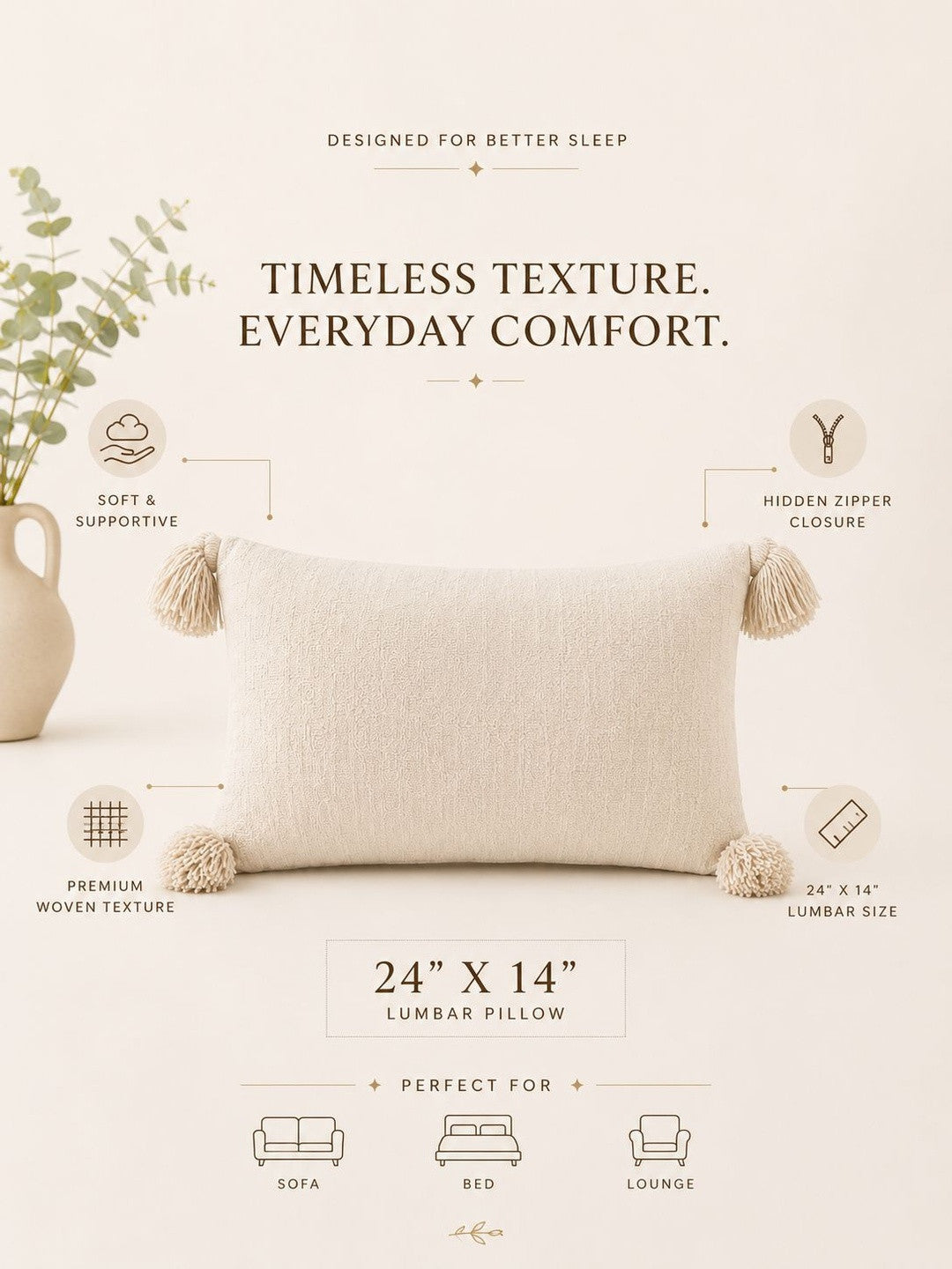 Cream-coloured cotton filled cotton sleep pillow