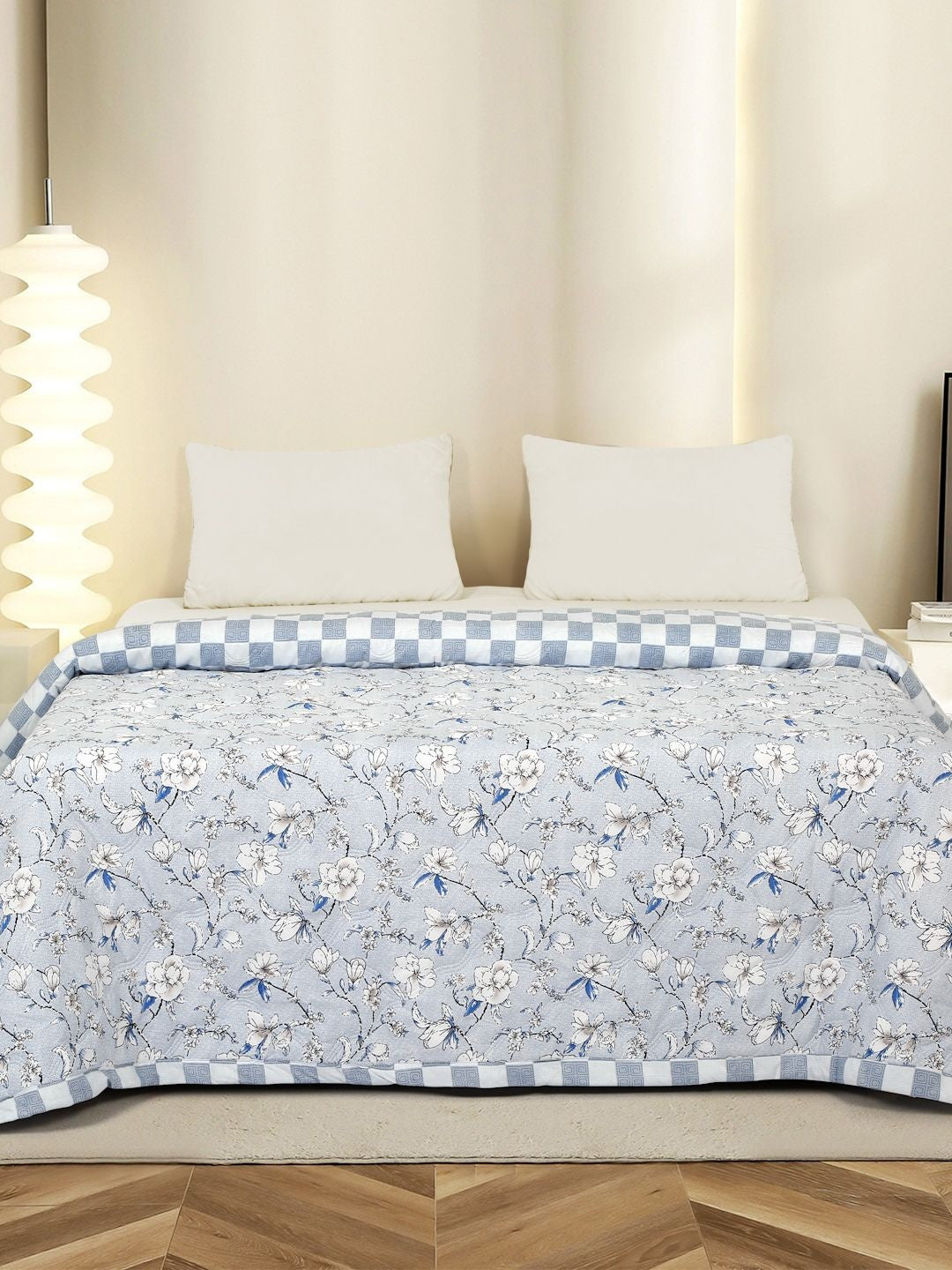 Floral cotton dohar, blue