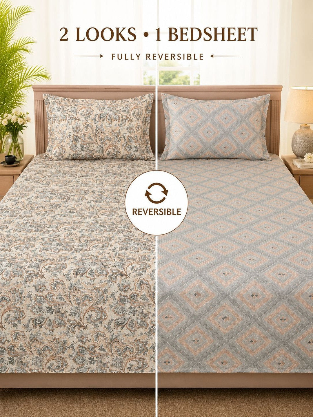 Cream-coloured & grey bedsheet