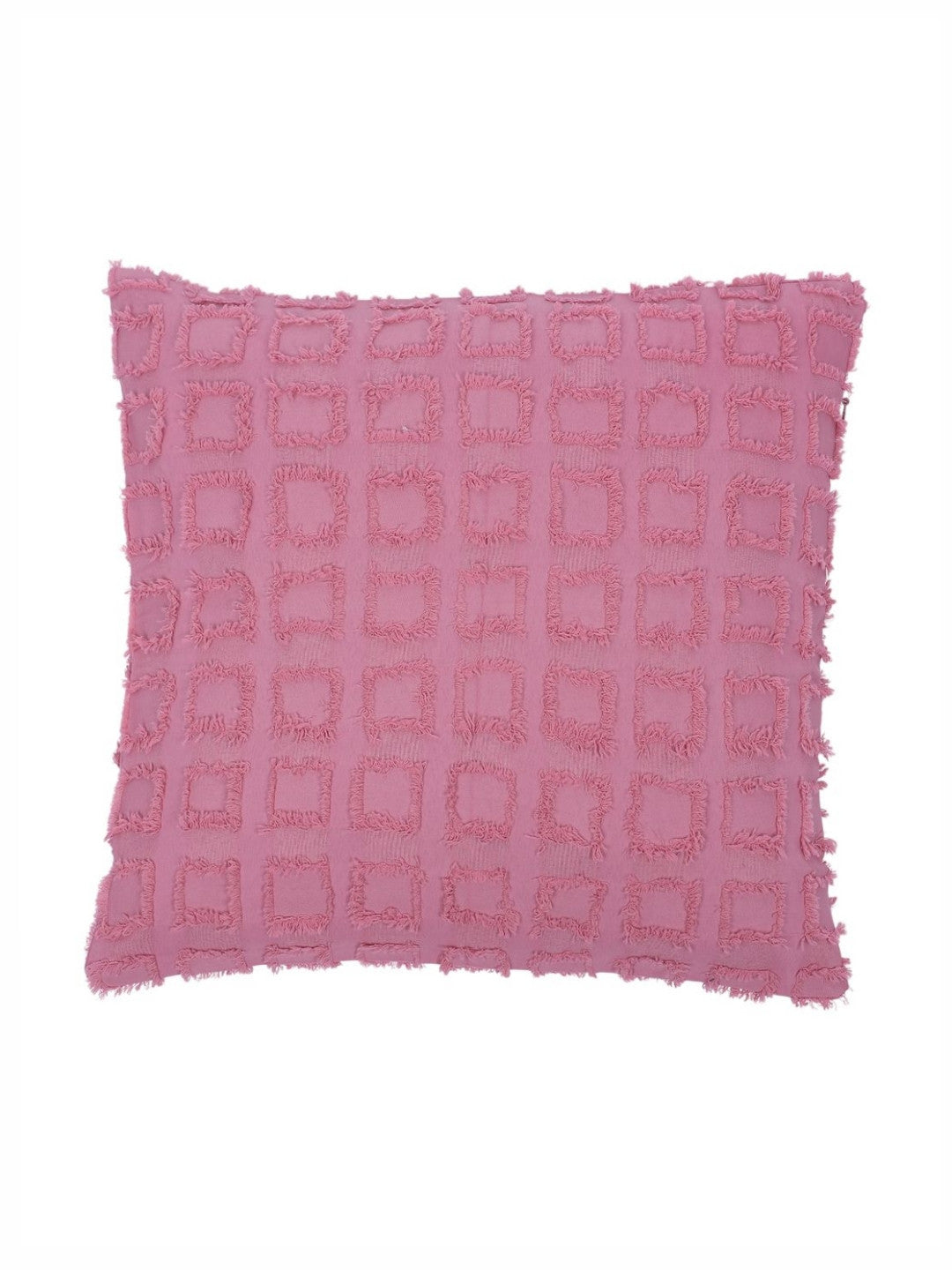 Pink checked polyester silk square cushion covers, set of 2, pink & white