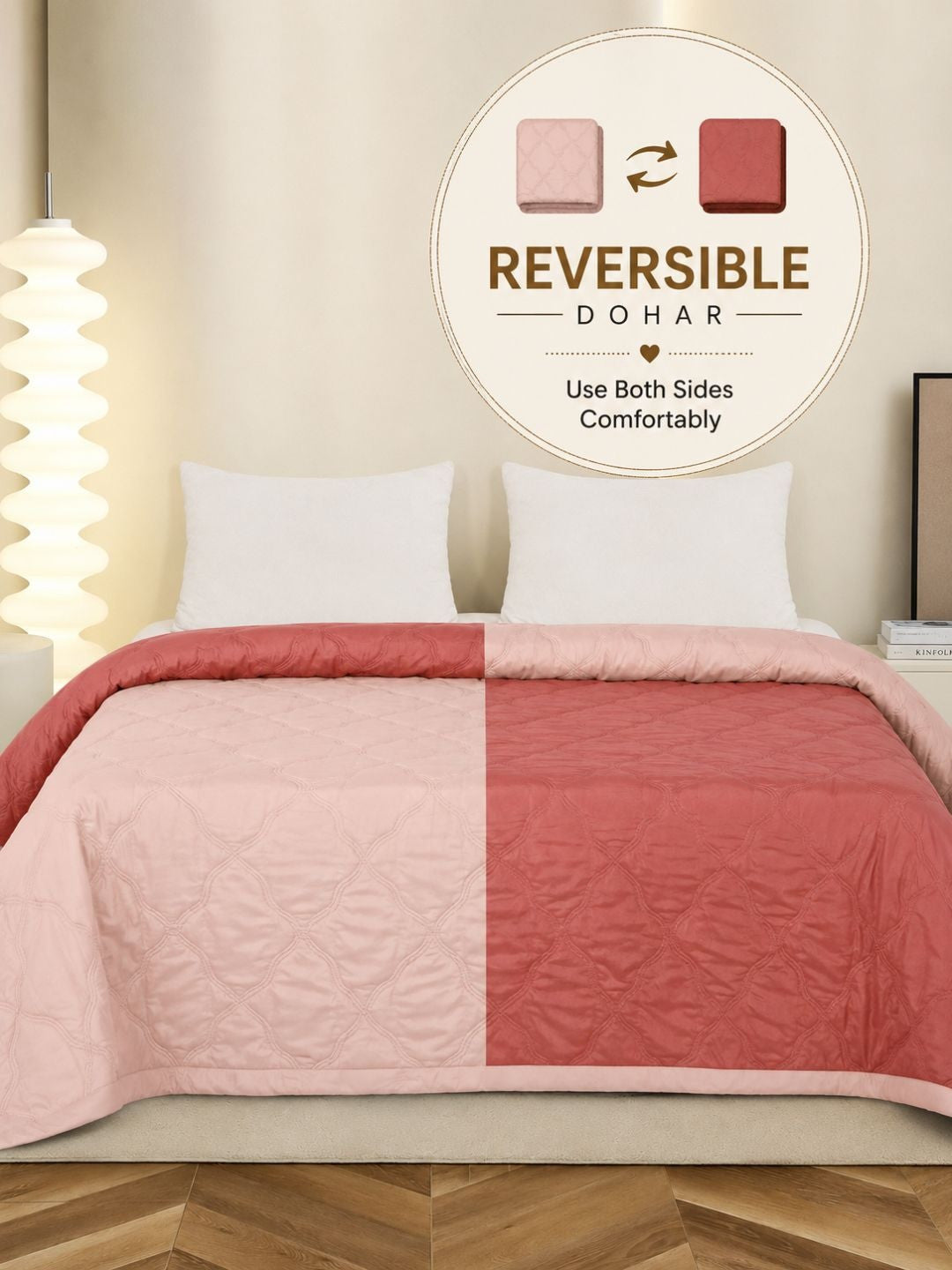 Pink & maroon geometric AC room dohar