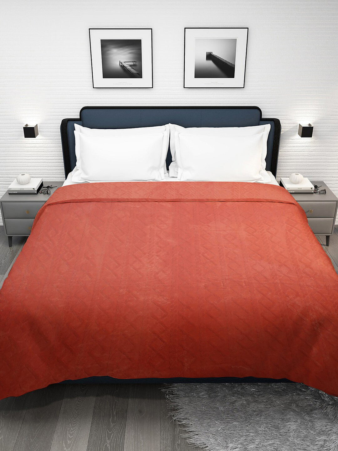 Rust geometric mild winter double bed blanket