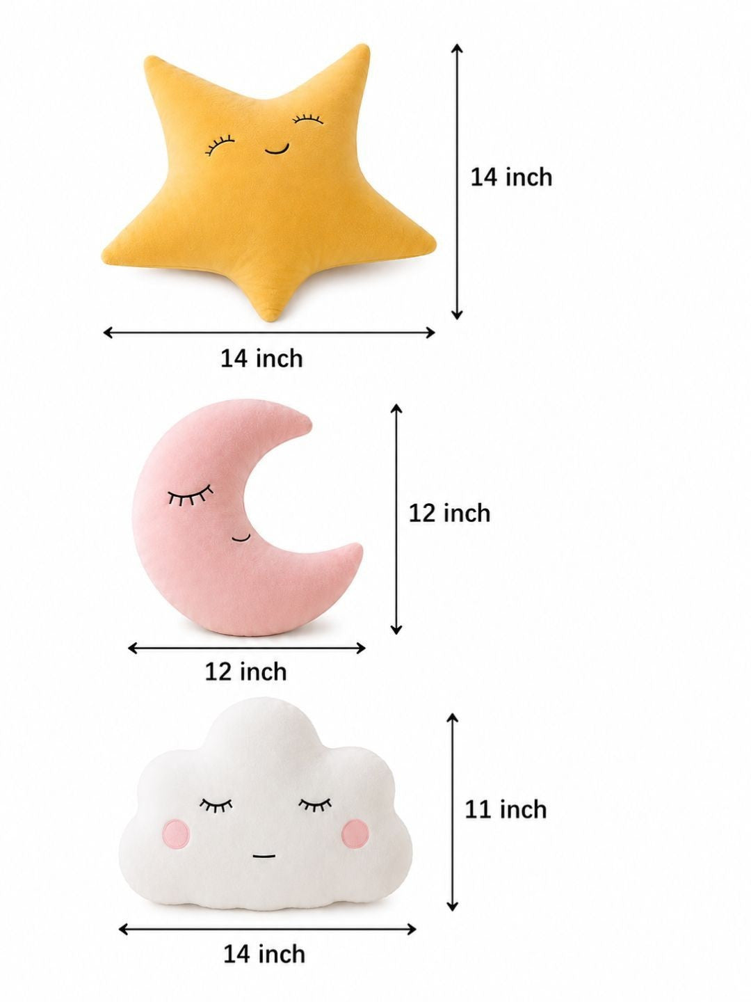 Moon, star & cloud cushions, set of 3