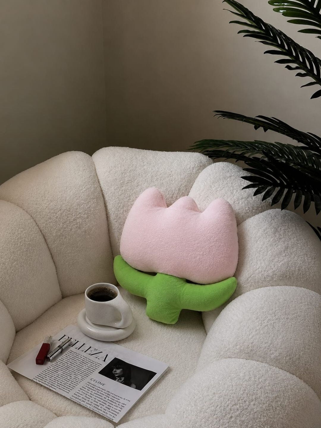 Velvet tulip cushion, pink, pink