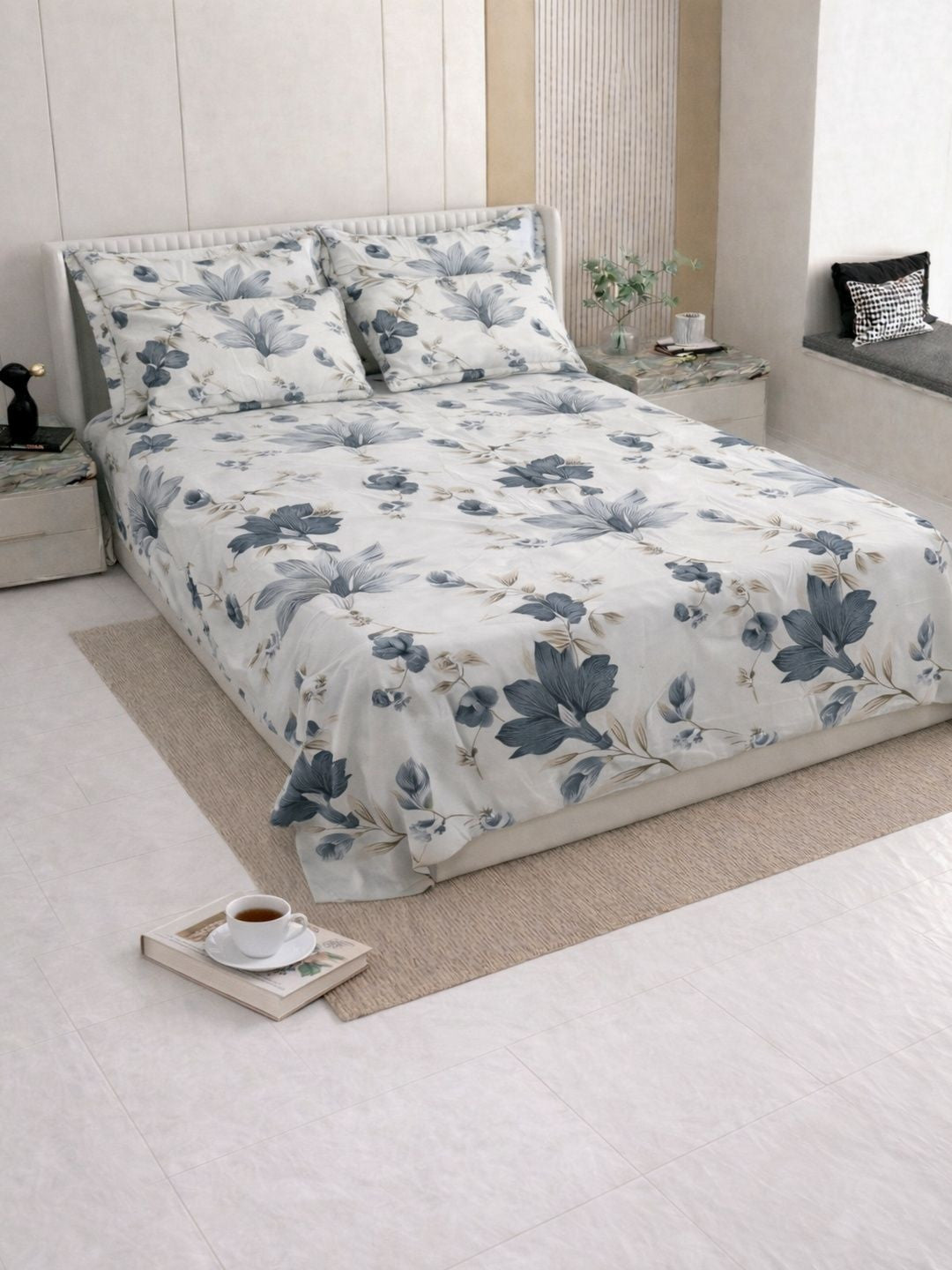 White floral bedsheet