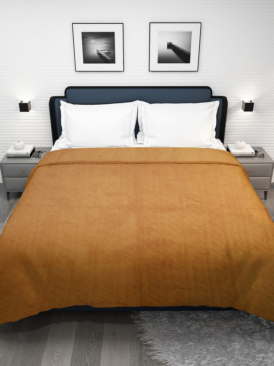 Brown geometric mild winter double bed blanket