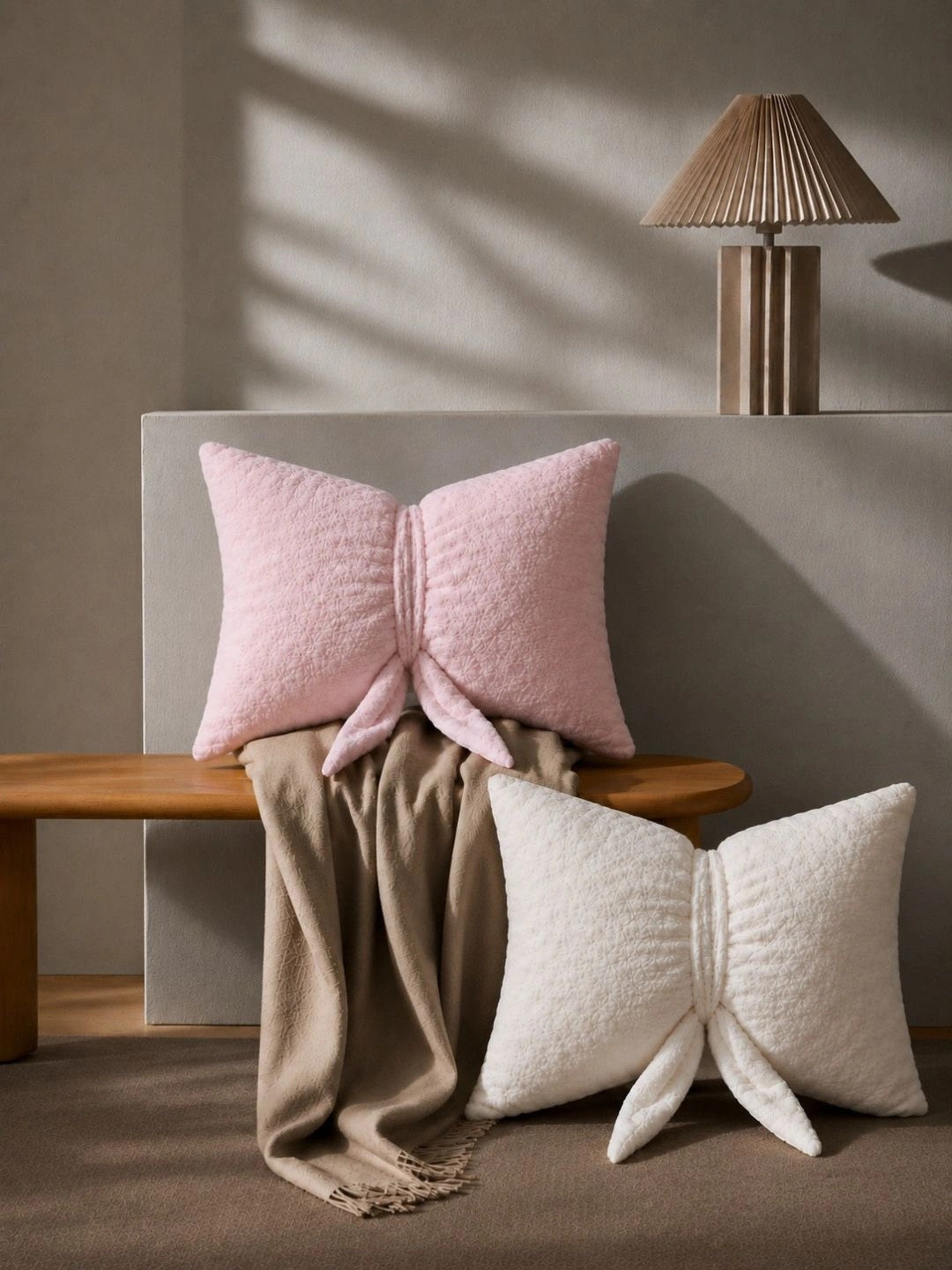 Pink & white rectangle floor cushions, set of 2