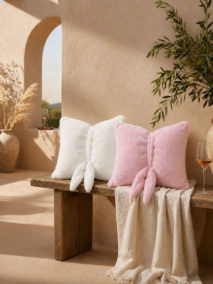 Pink & white rectangle floor cushions, set of 2