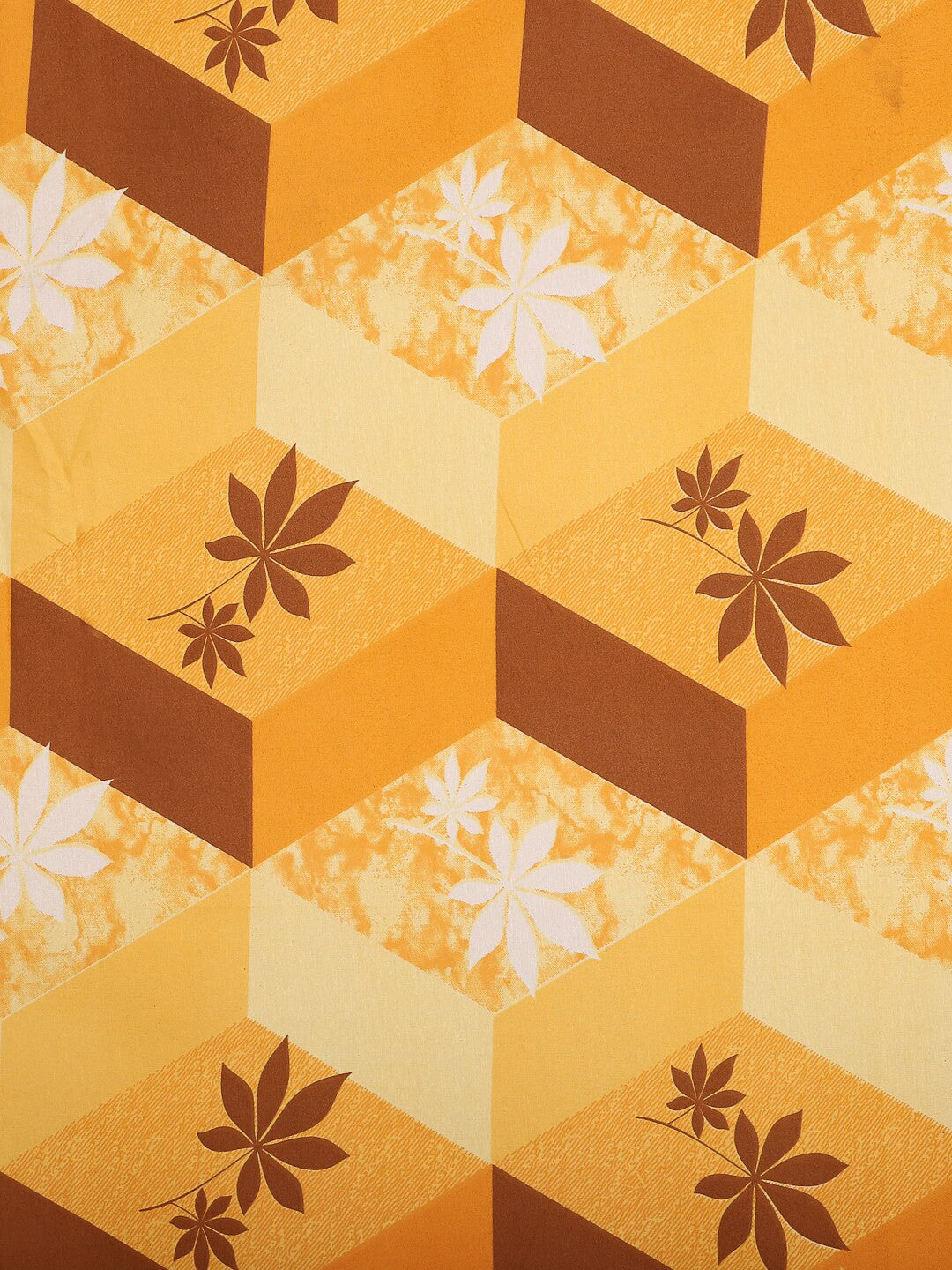 Yellow floral cotton queen bedsheet, yellow & brown & white