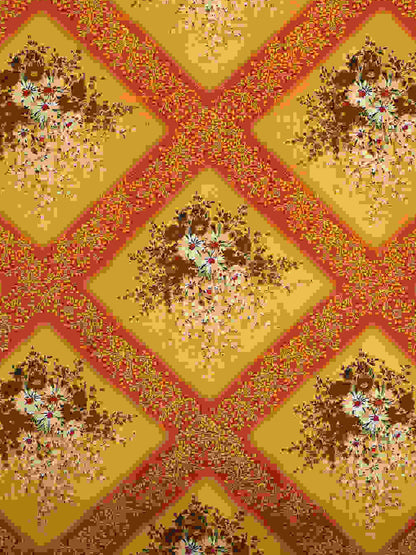 Yellow floral cotton queen bedsheet, yellow & brown