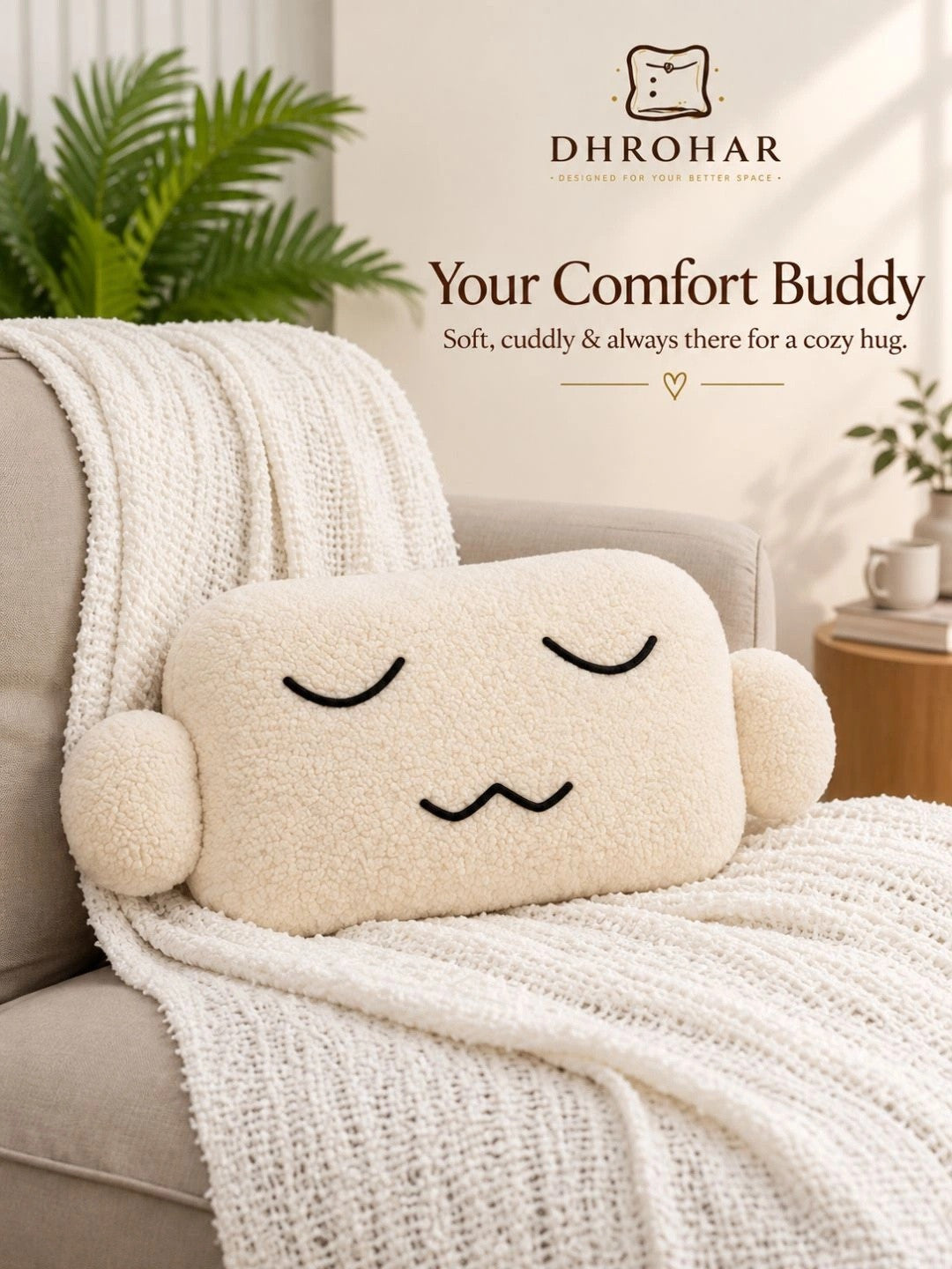 Off white fibre filled cotton lightweight pillow