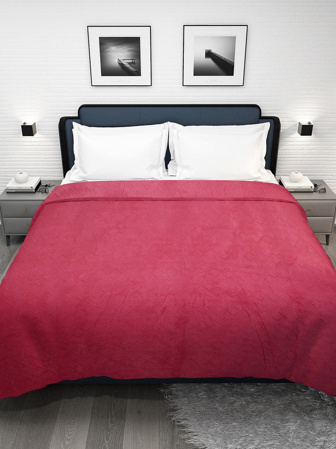 Pink fur geometric mild winter double bed blanket