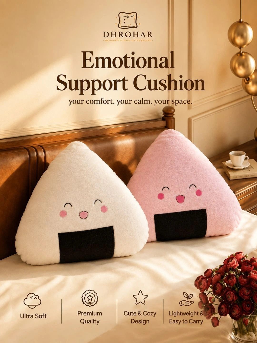 Pink & white printed floor cushions, set of 2