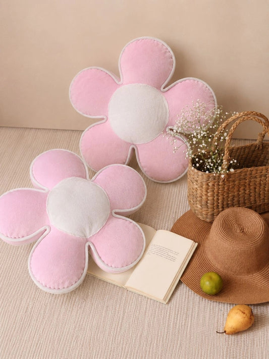 Pink & white round floor cushions, set of 2