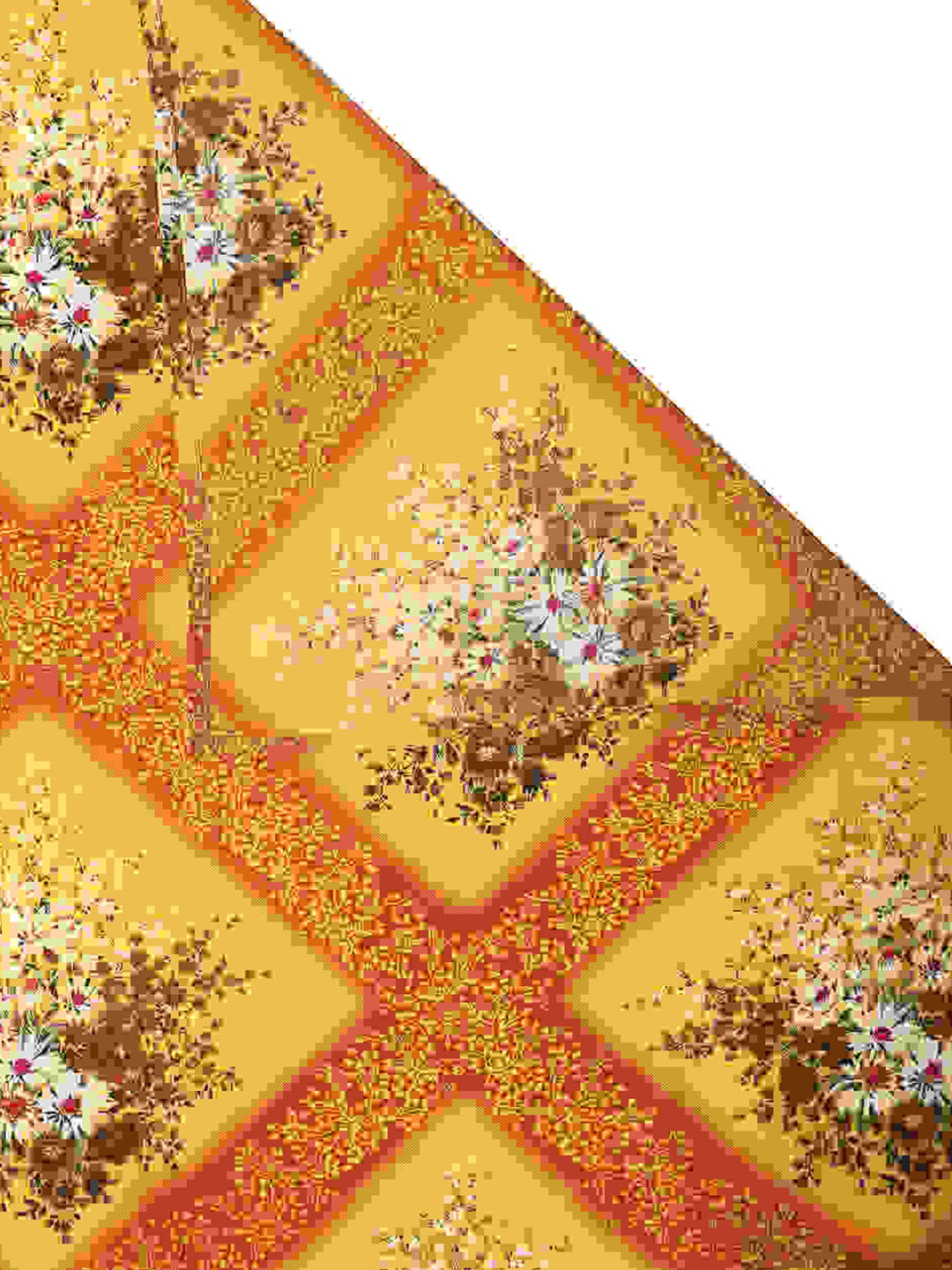 Yellow floral cotton queen bedsheet, yellow & brown