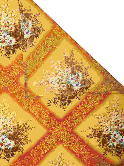 Yellow floral cotton queen bedsheet, yellow & brown
