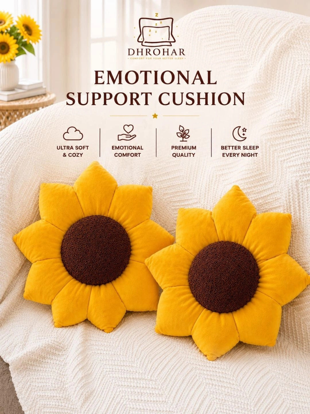 Yellow cotton round cushions, set of 2