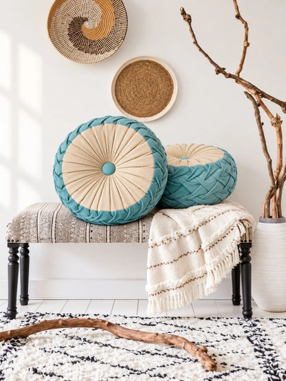 Blue round floor cushions, set of 2