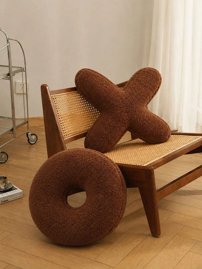 Brown heart & circle shape cushions, set of 2