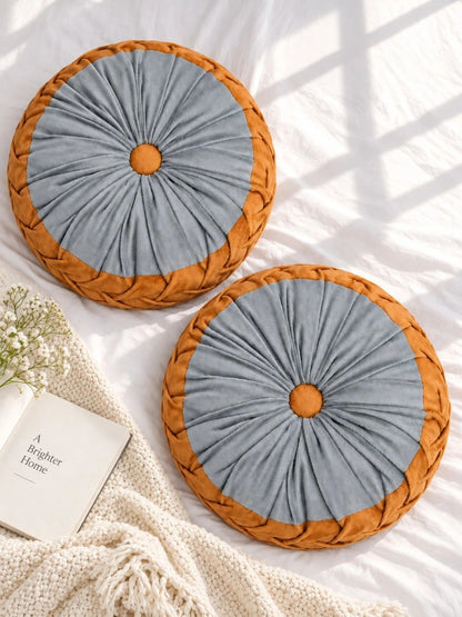 Brown round floor cushions, set of 2