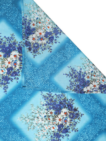 Blue floral cotton queen bedsheet, blue & white