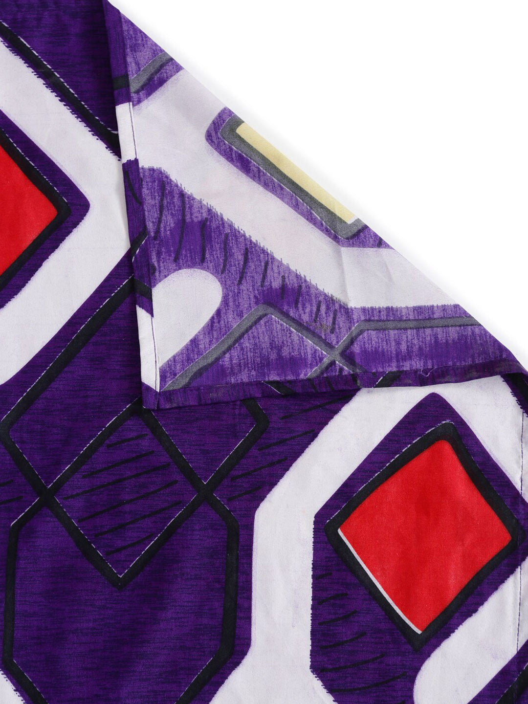 Purple geometric cotton king bedsheet, purple & red