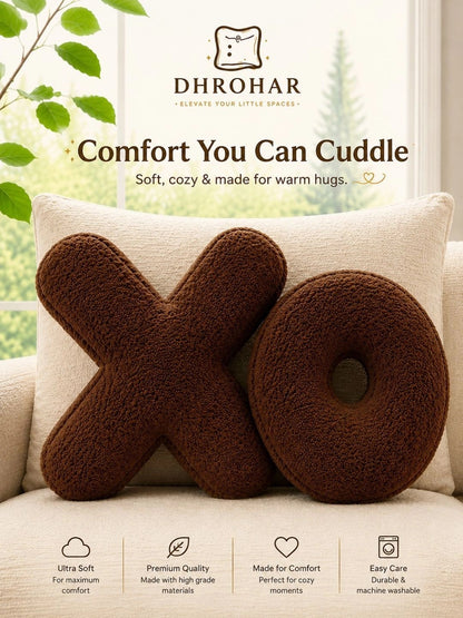 Brown heart & circle shape cushions, set of 2