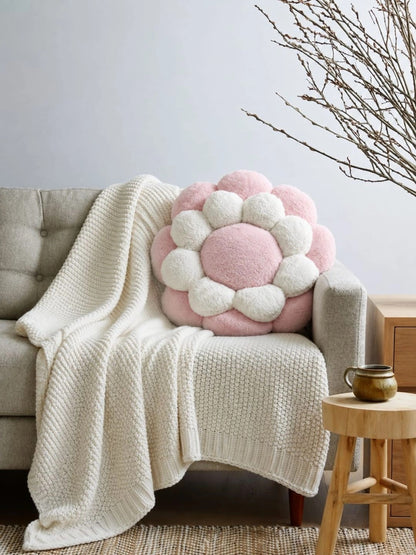 Pink & white cotton round floor cushions