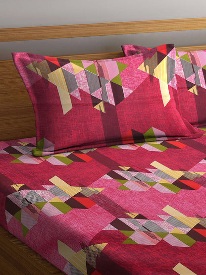 Peach abstract cotton queen bedsheet, peach-coloured