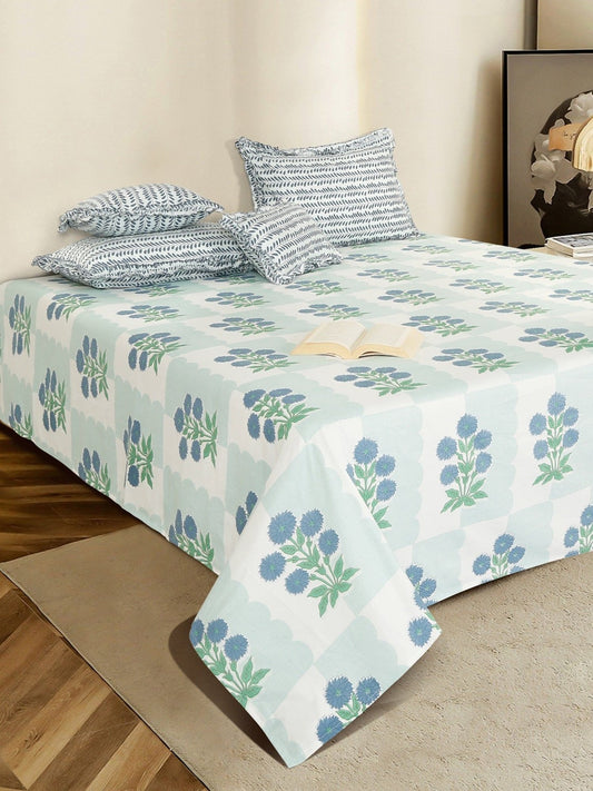 Blue & green floral queen bedsheet