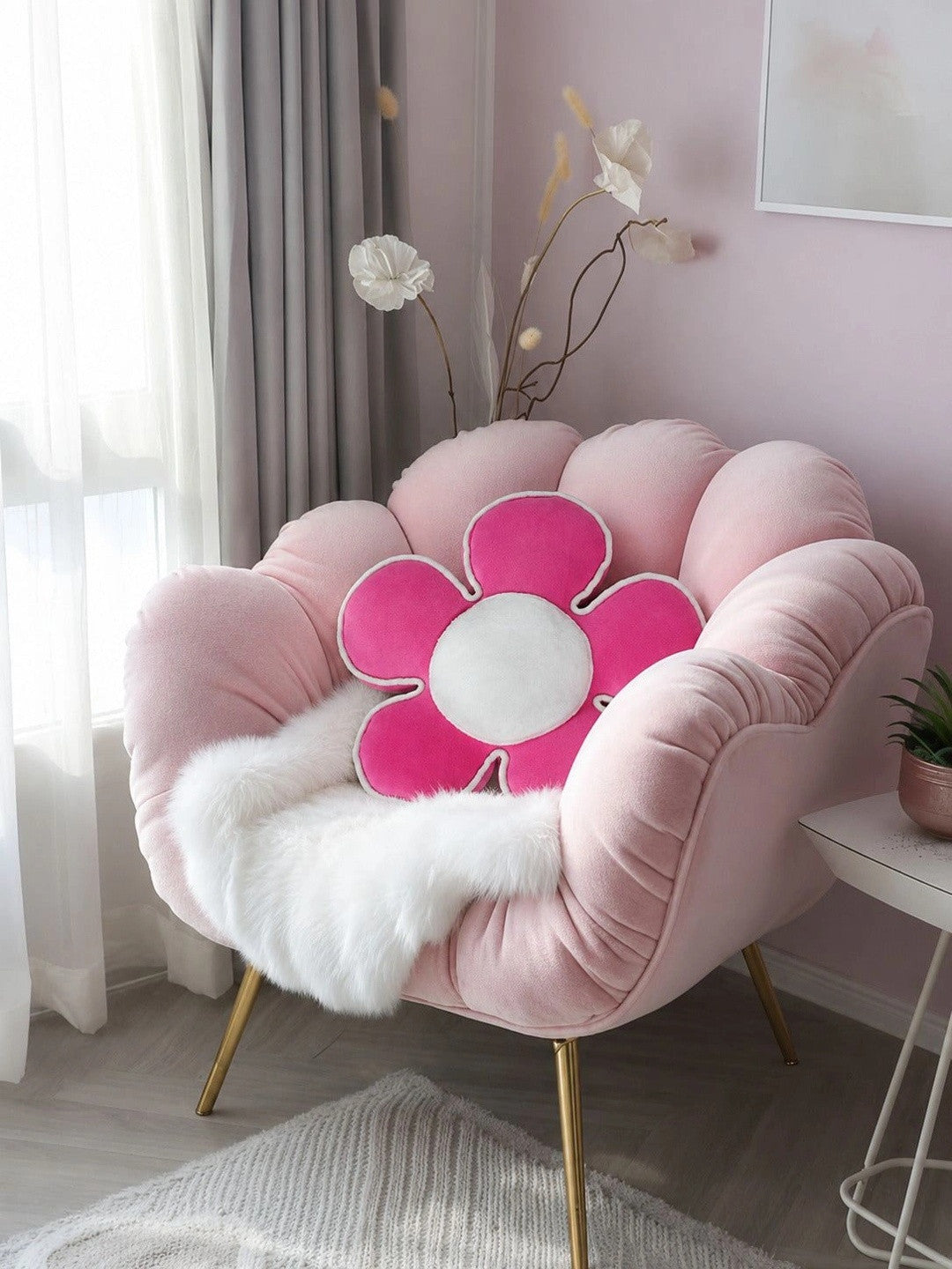 Pink cotton flower shape cushions