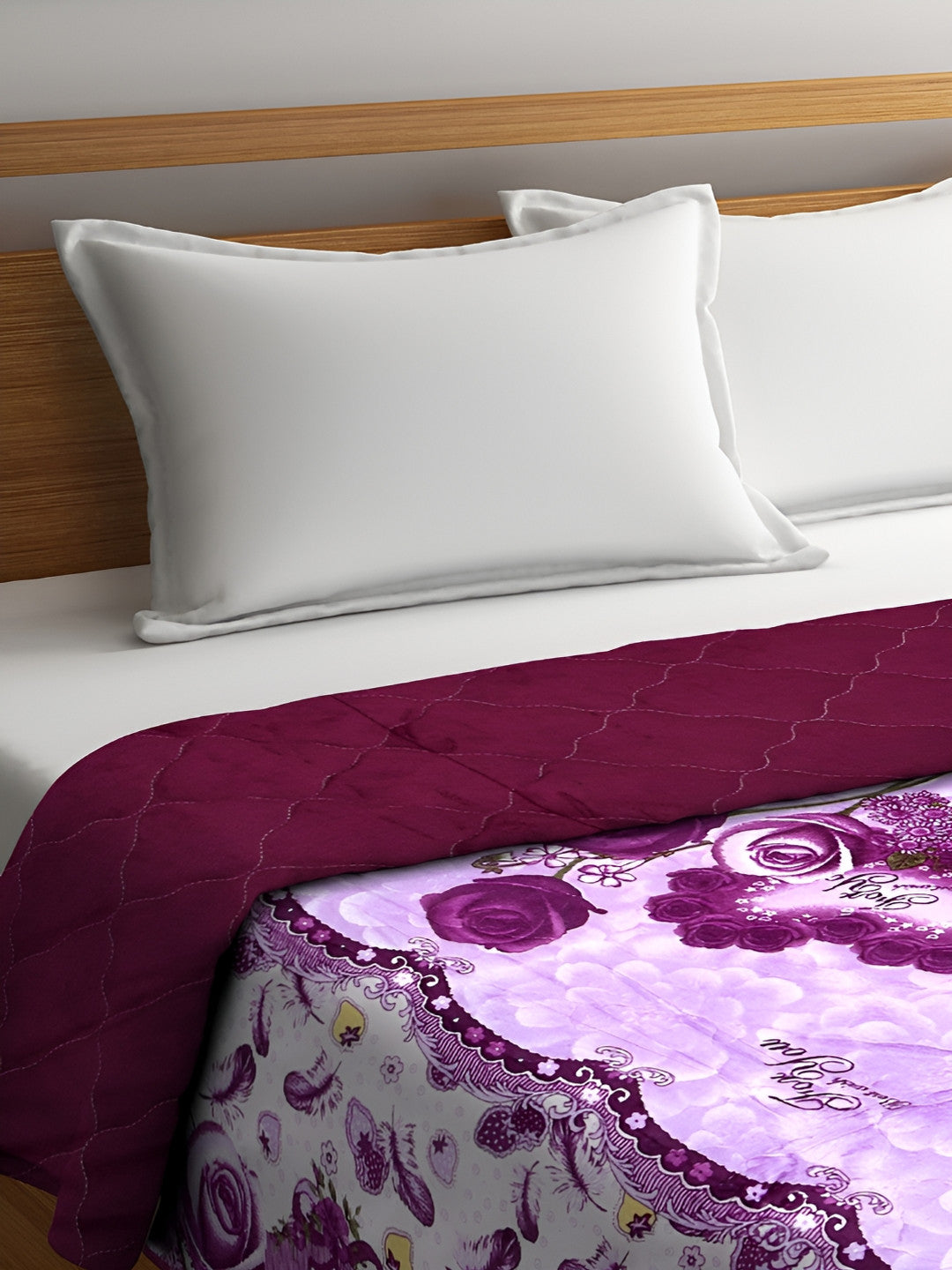 Purple & pink floral microfiber mild winter double bed quilt