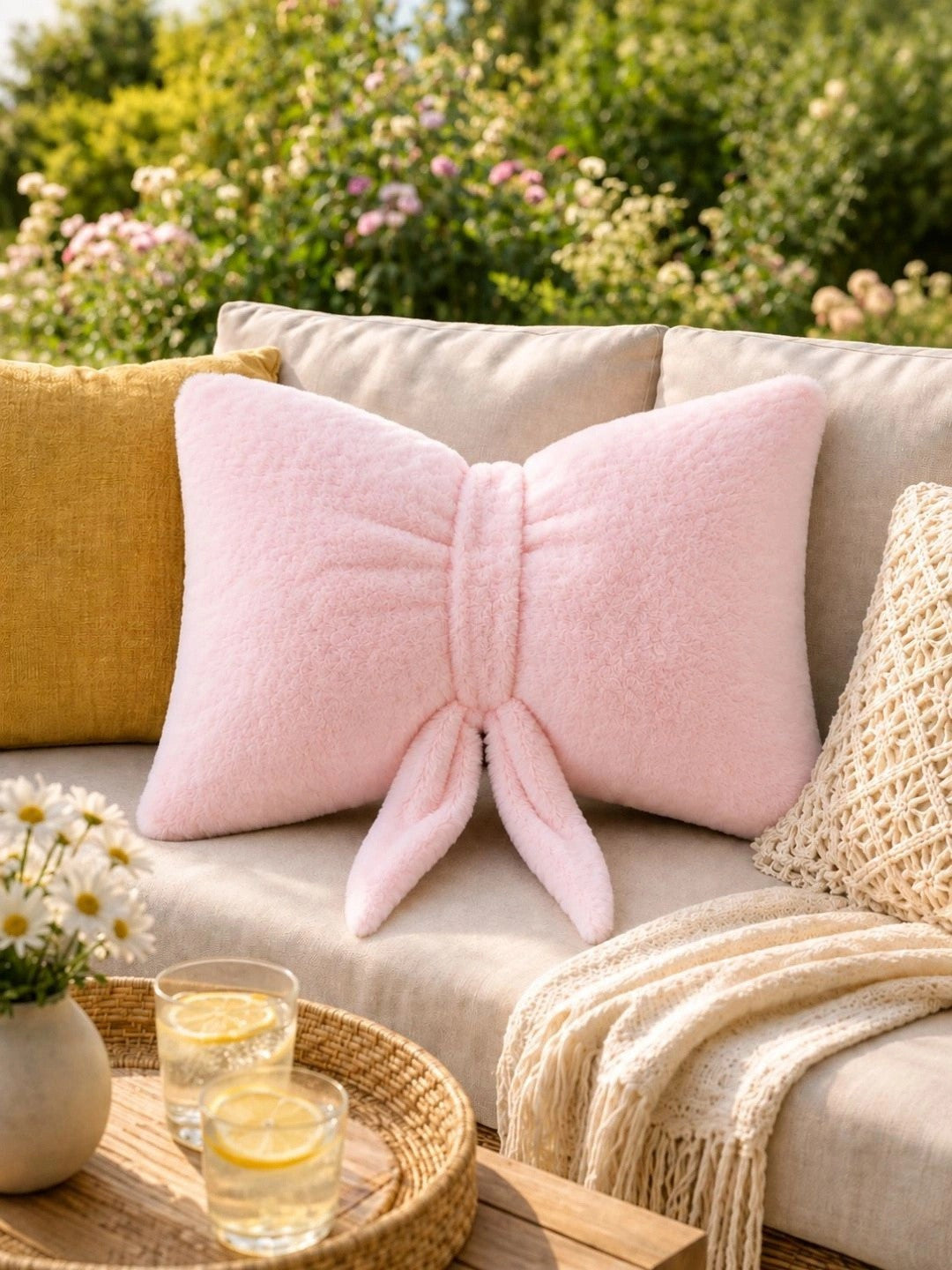 Pink & white rectangle floor cushions, set of 2