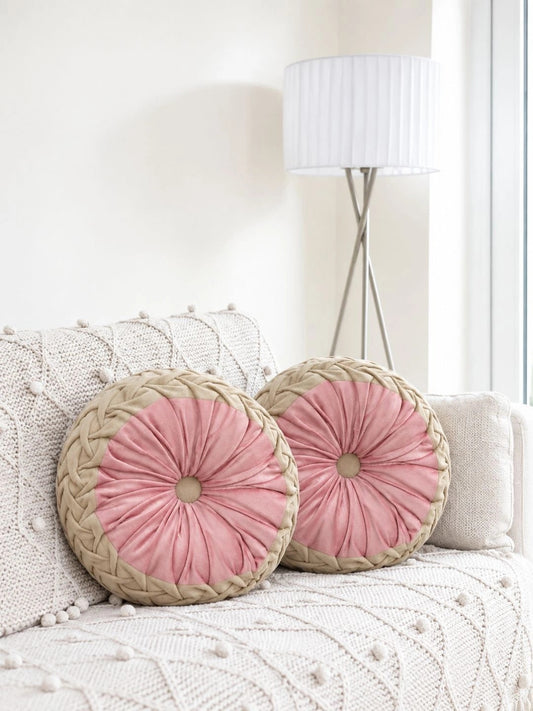 Beige round floor cushions, set of 2