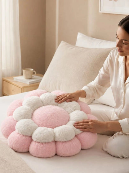 Pink & white cotton round floor cushions
