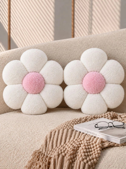 White & pink flower shape cushion, set of 2