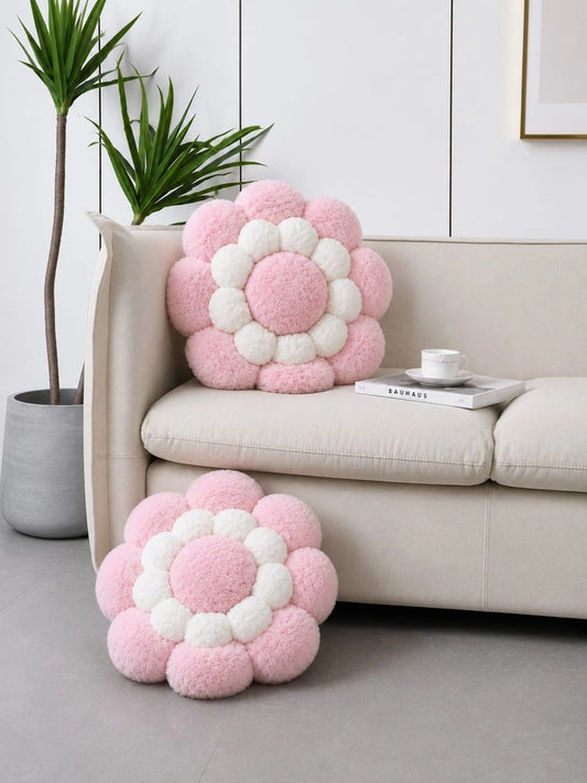Pink & white round floor cushions, set of 2