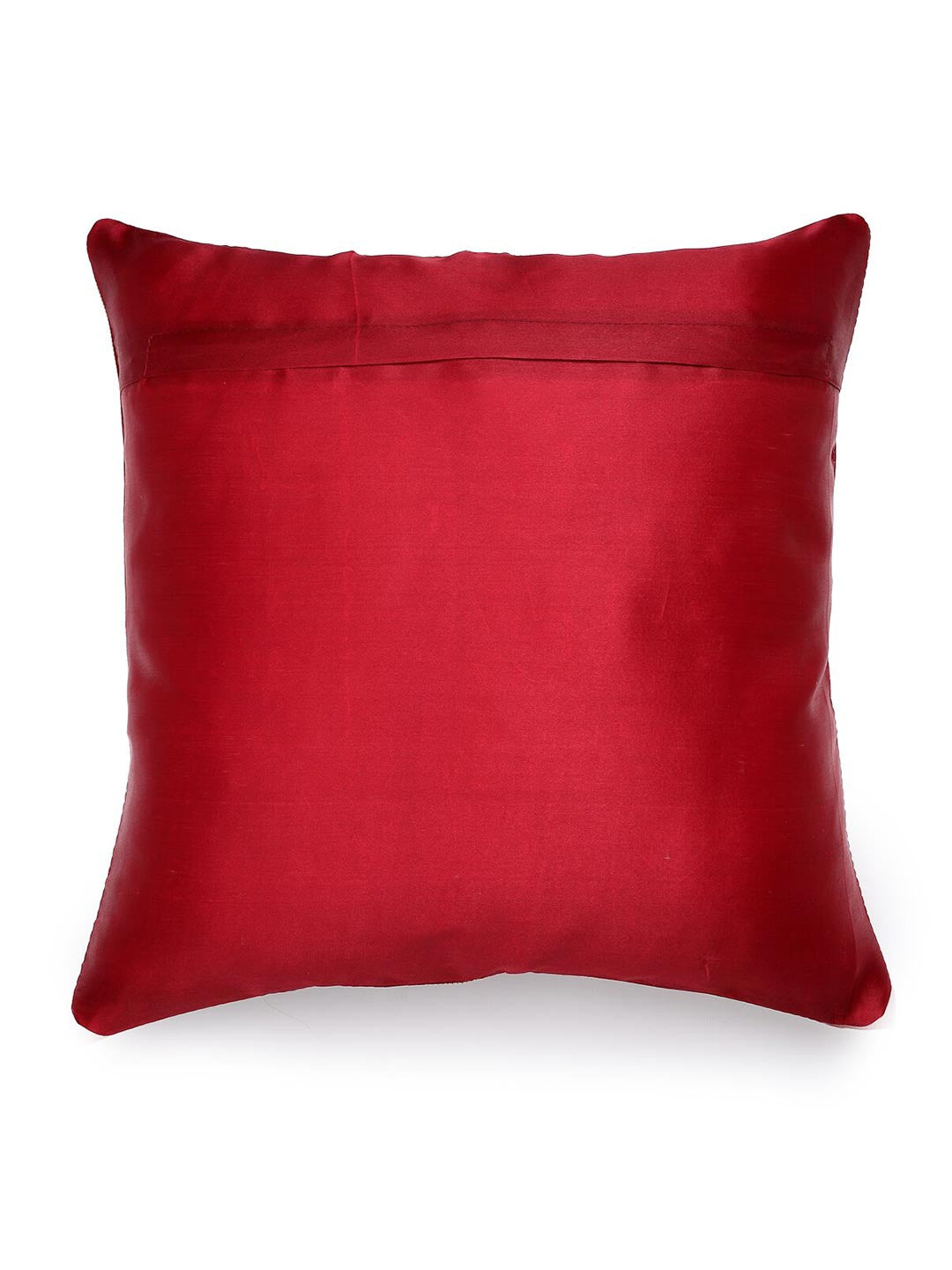 Green & red ethnic motifs brocade square shaped cushion covers, set of 2