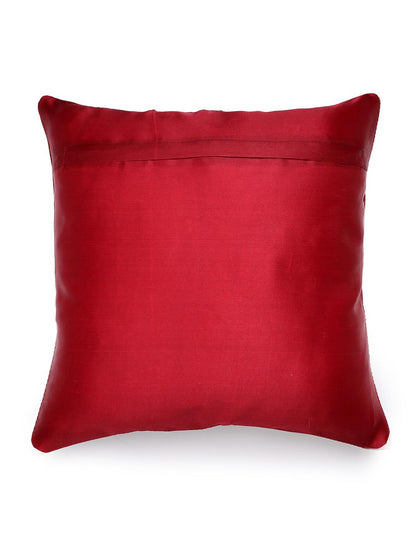 Green & red ethnic motifs brocade square shaped cushion covers, set of 2