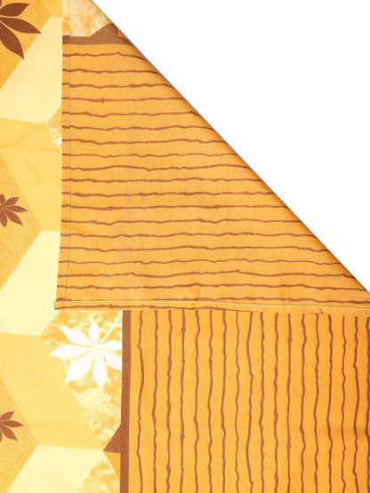 Yellow floral cotton queen bedsheet, yellow & brown & white