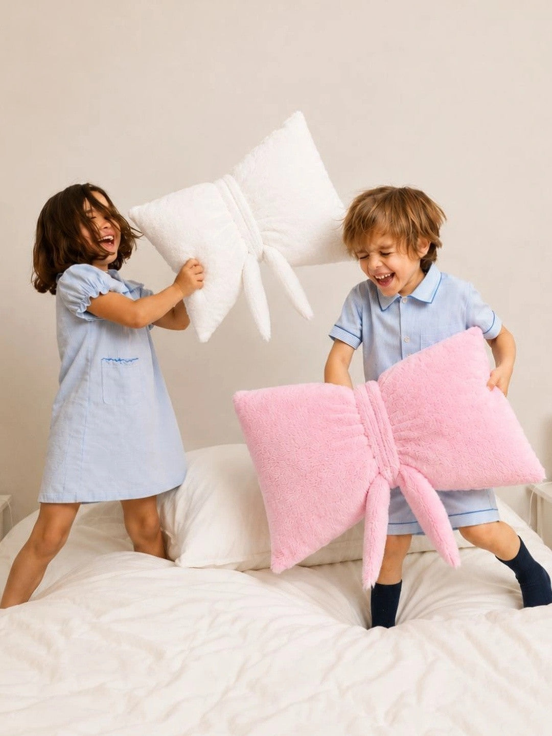 Pink & white rectangle floor cushions, set of 2