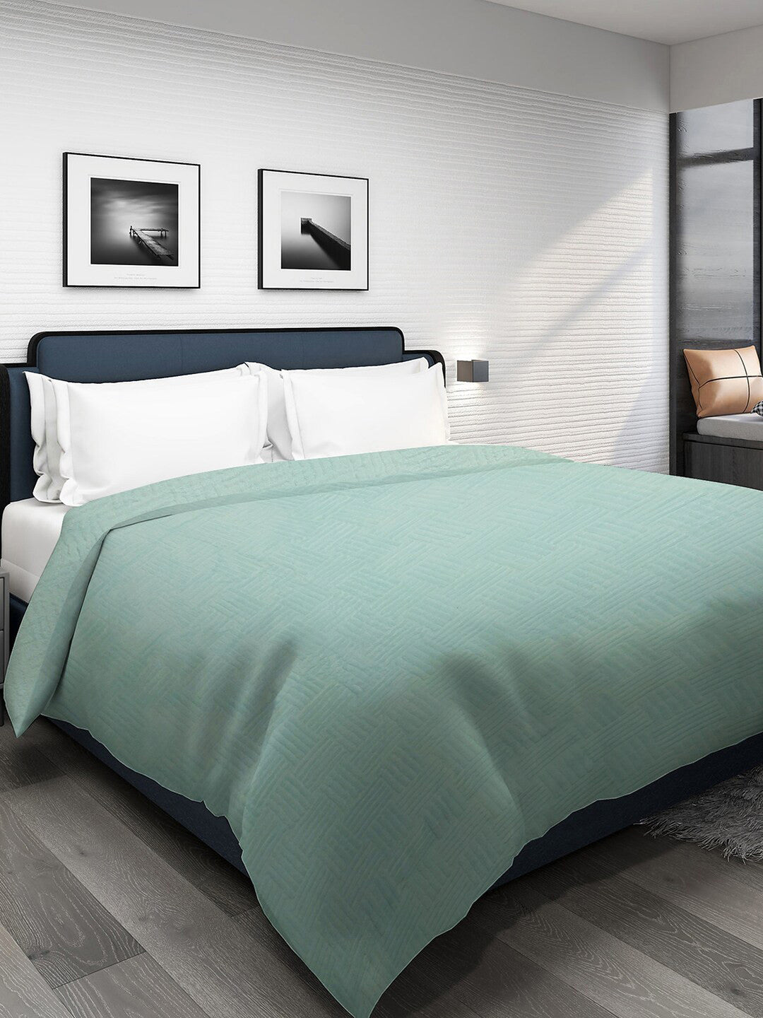 Sea green geometric mild winter double bed blanket